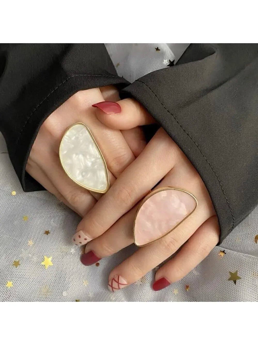 Plated Natural Stone Adjustable, Irregular Agate Resin Ring, Bohemian Style